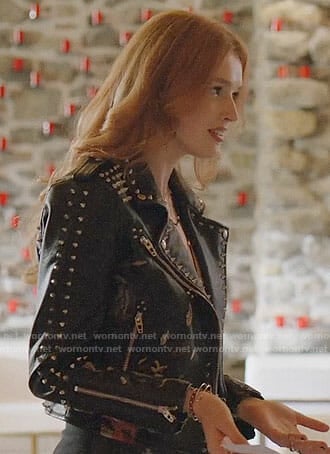 Kirby’s floral studded leather jacket on Dynasty