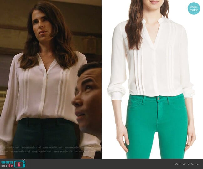 Amalea Pintuck Silk Blouse by L'Agence worn by Laurel Castillo (Karla Souza) on How to Get Away with Murder