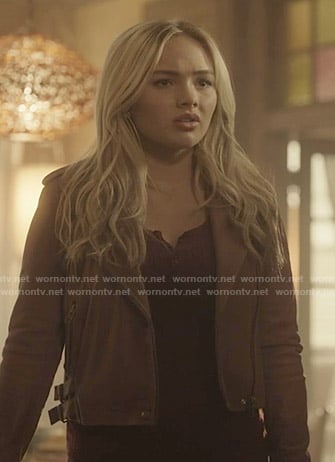 Lauren's red moto jacket on The Gifted