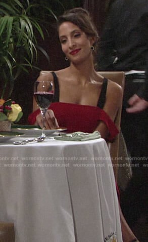 Lily’s red dress with black straps on The Young and the Restless