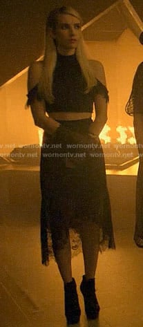 Madison's black lace cold-shoulder crop top and skirt on American Horror Story Apocalypse