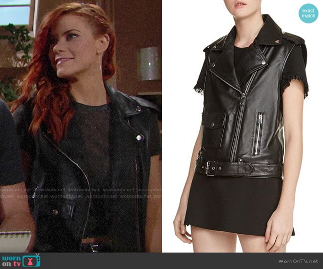 Maje Baldwin Leather Moto Vest worn by Sally Spectra (Courtney Hope) on The Bold and the Beautiful