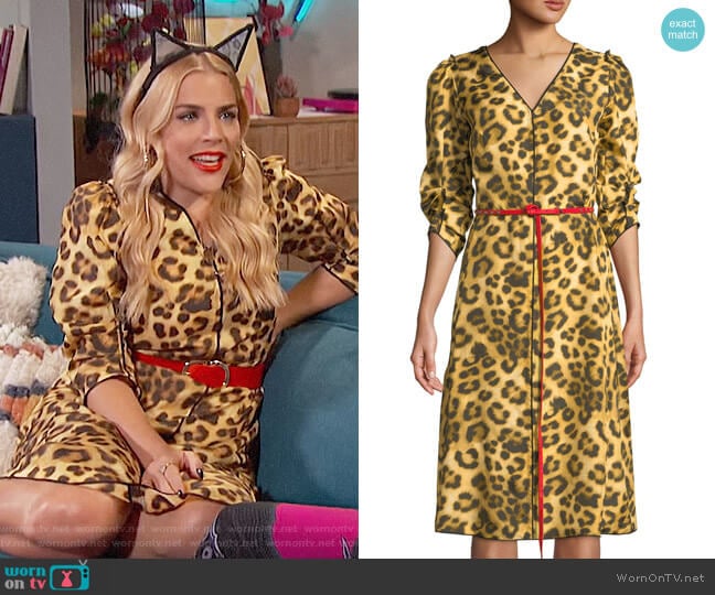 Marc Jacobs Belted Leopard-Print Dress worn by Busy Philipps  on Busy Tonight