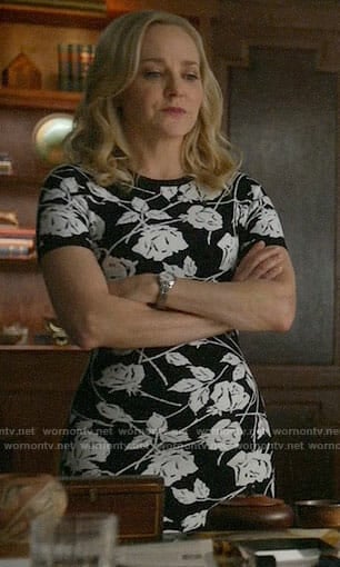 Marissa’s black and white rose print dress on Bull