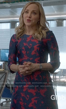 Marissa’s red and blue printed dress on Bull