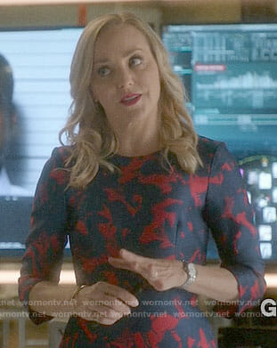Marissa’s red and blue printed dress on Bull
