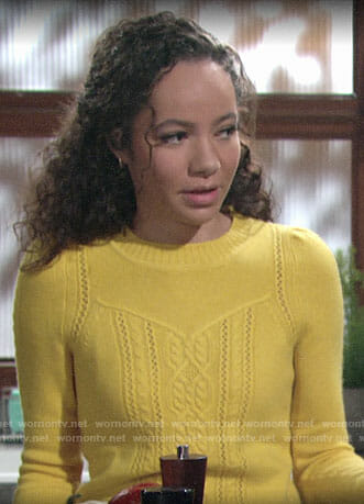 Mattie's yellow cable knit sweater on The Young and the Restless