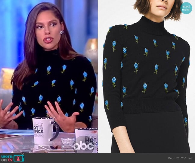 Rose Embroidered Cashmere Turtleneck by Michael Kors worn by Abby Huntsman on The View