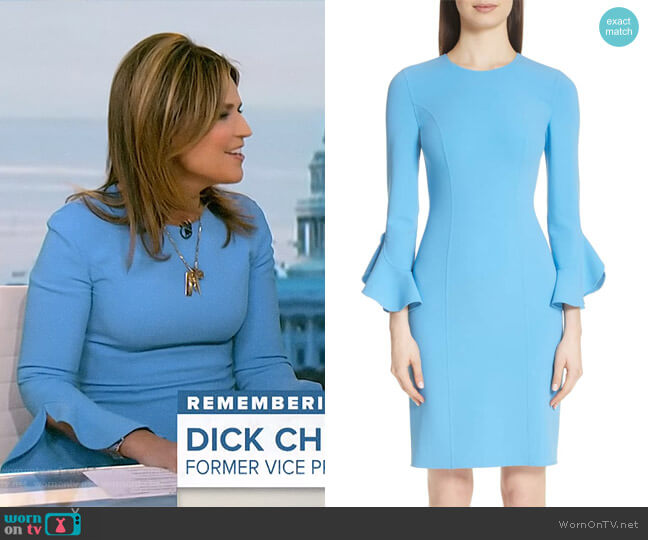 Ruffle Sleeve Stretch Wool Sheath Dress by Michael Kors worn by Savannah Guthrie on Today