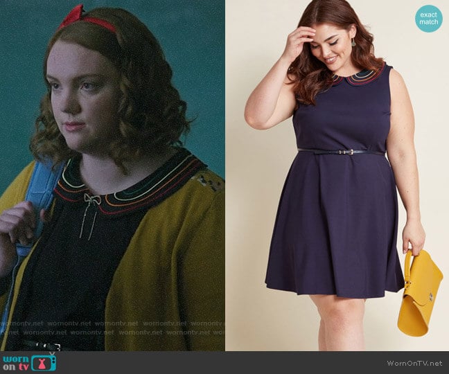 ModCloth Work to Play A-Line Dress in Navy Rainbow worn by Ethel Muggs (Shannon Purser) on Riverdale