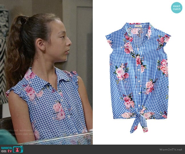 Monteau Big Girls Floral-Print Gingham Top worn by Lily Tucker-Pritchett (Aubrey Anderson-Emmons) on Modern Family