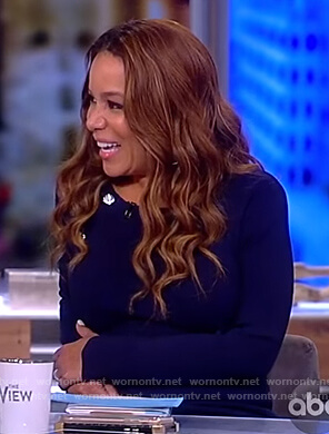 Sunny’s navy button embellished dress on The View