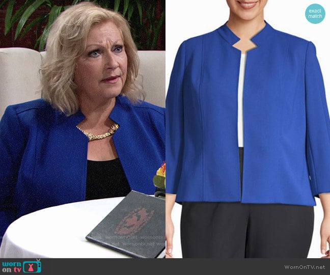 Nipon Boutique Open-Collar Jacket worn by Traci Abbott on The Young and the Restless worn by Traci Abbott (Beth Maitland) on The Young and the Restless