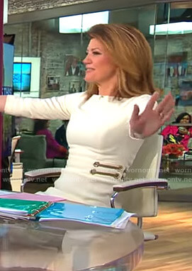 Norah’s white grommet waist dress on CBS This Morning