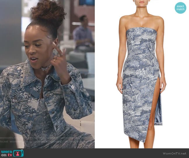 apestry Strapless Side-Split Midi Dress by Off-White worn by Tiana Brown (Serayah McNeill) on Empire