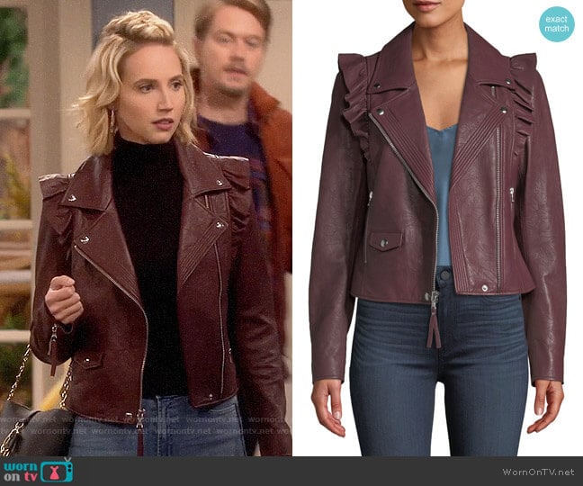 Paige Annika Leather Jacket worn by Mandy Baxter (Molly McCook) on Last Man Standing