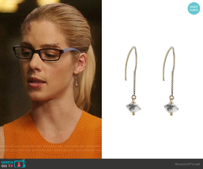 Peggy Li Half Herkimer Threader Earrings worn by Felicity Smoak (Emily Bett Rickards) on Arrow