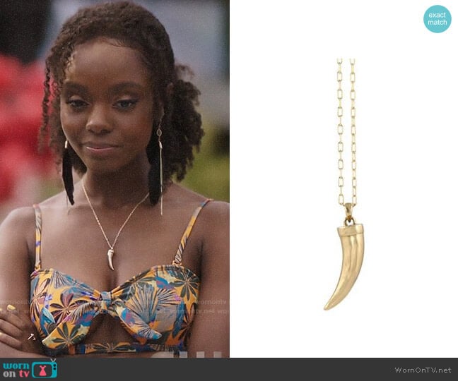 Peggy Li Bronze Horn Necklace worn by Josie McCoy (Ashleigh Murray) on Riverdale