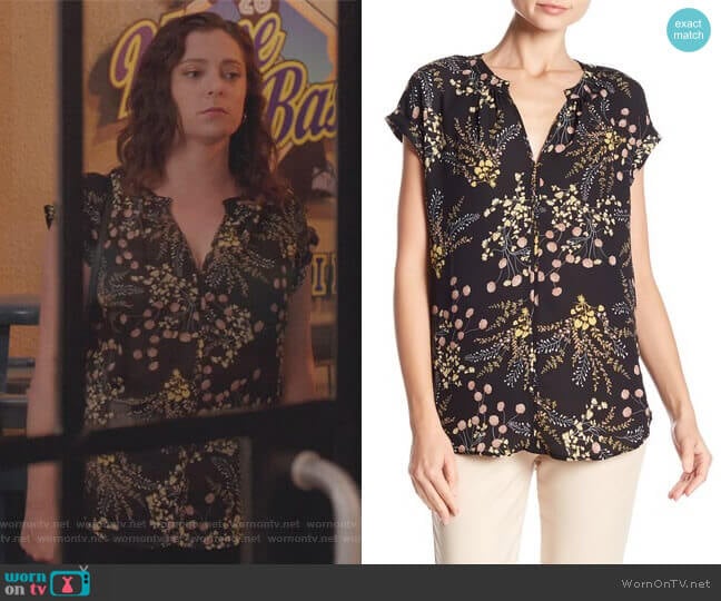 Split Neck Rolled Sleeve Tee by Philosophy Apparel worn by Rebecca Bunch (Rachel Bloom) on Crazy Ex-Girlfriend