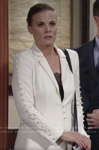 Phyllis’s white buttoned sleeve blazer on The Young and the Restless