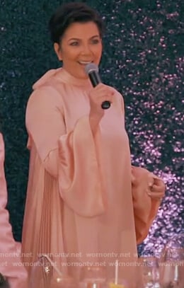 Kris’s pink pleated bell sleeve dress on Keeping Up With the Kardashians