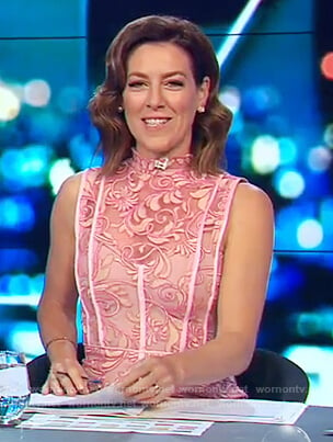 Gorgi’s pink sleeveless lace dress on The Project