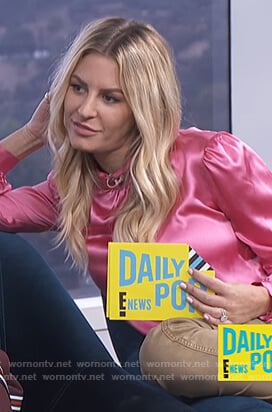 Morgan’s pink silk gathered blouse on E! News Daily Pop