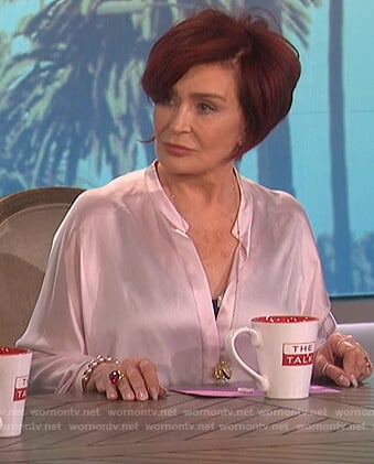 Sharon’s pink satin v-neck blouse on The Talk