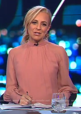 Carrie's pink gathered neck top on The Project