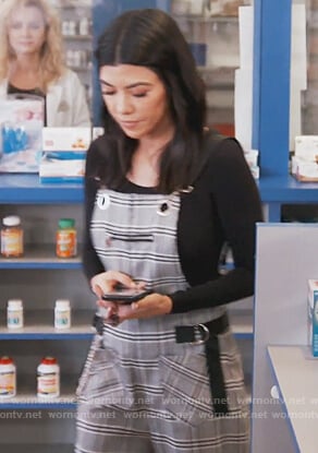 Kourtney's gray check overalls on Keeping Up with the Kardashians
