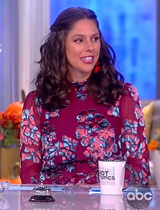 Abby’s purple floral print ruffle dress on The View