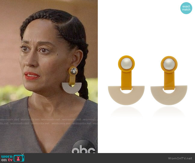 Rachel Comey Zora Earrings worn by Rainbow Johnson (Tracee Ellis Ross) on Black-ish