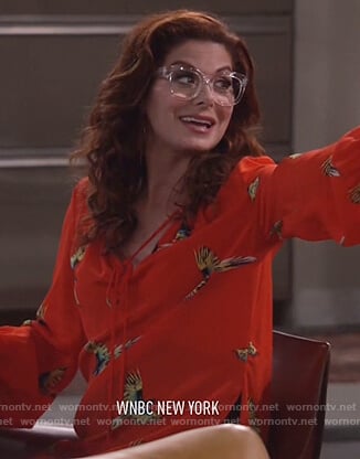 Grace’s red bird print top on Will and Grace