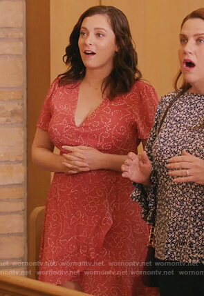 Rebecca's red printed wrap dress on Crazy Ex Girlfriend