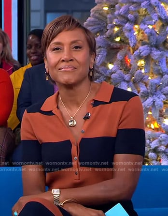 Robin’s orange and navy striped polo dress on Good Morning America