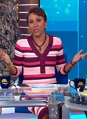 Robin’s pink striped v-neck dress on Good Morning America