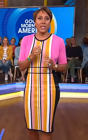 Robin’s orange striped sleeveless dress on Good Morning America