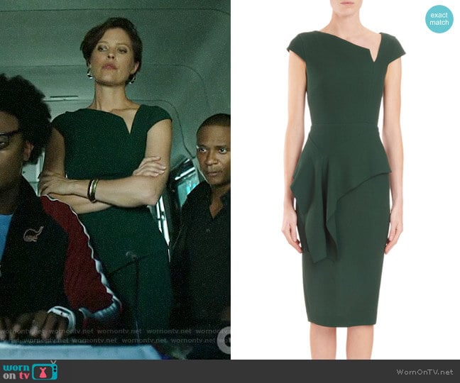 Roland Mouret Asymmetric-Neck Cap-Sleeve Peplum worn by Lyla Michaels (Audrey Marie Anderson) on Arrow