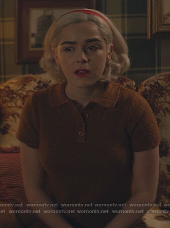 Sabrina's brown knit polo top on Chilling Adventures of Sabrina