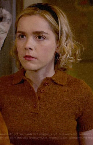 Sabrina’s brown knit polo top on Chilling Adventures of Sabrina