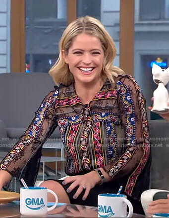 Sara’s sheer embroidered top on GMA Day