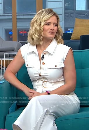 Sara’s white belted jumpsuit on GMA Day