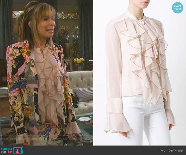 Ruffled Bell Sleeve Blouse by See by Chloe worn by Kate Roberts (Lauren Koslow) on Days of our Lives