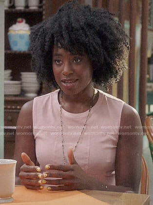 Simone’s pink linen dress on The Good Place
