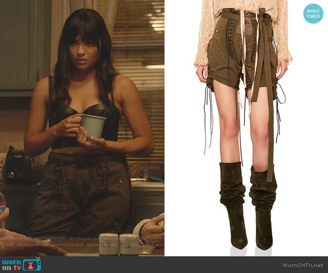 Slouchy Gabardine Lace Up Shorts by Saint Laurent worn by Simone Davis (Brittany O'Grady) on Star