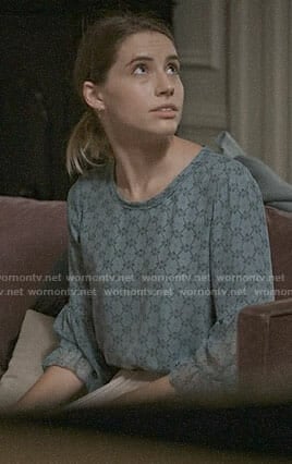 Stevie's blue printed blouse on Madam Secretary