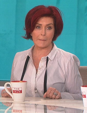 Sharon’s striped tie neck blouse on The Talk