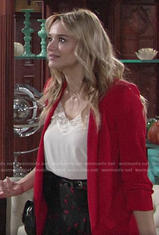 Summer’s red blazer and cherry print skirt on The Young and the Restless