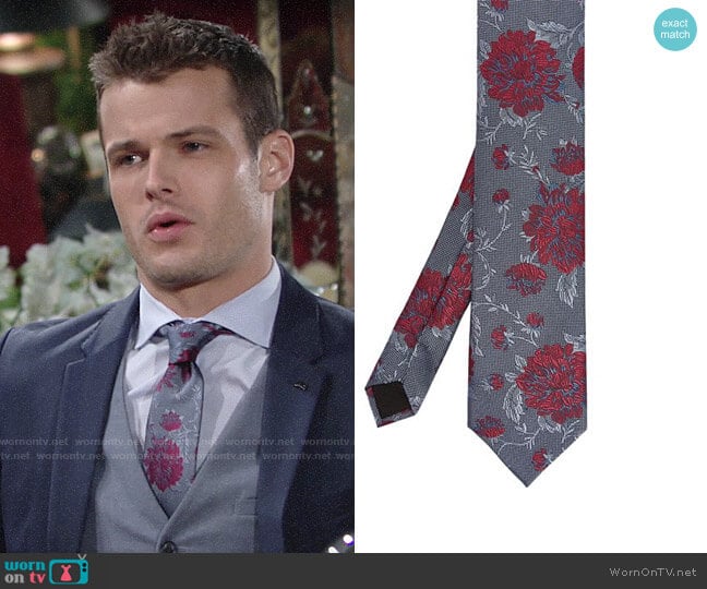 Ted Baker Daffy Semi-Plain Floral Mulberry-Silk Tie worn by Kyle Abbott (Michael Mealor) on The Young and the Restless