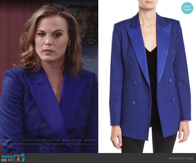 Theory Double-Breasted Wool Tuxedo Blazer worn by Phyllis Newman (Gina Tognoni) on The Young and the Restless